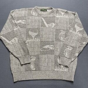 Vintage Sterling Sweater Mens XL Gray Golf Graphic Allover Knit Pullover 90s USA